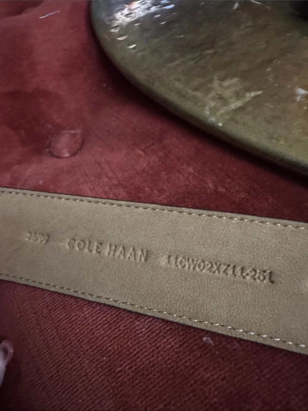 Cole Haan Tan Leather Brogue-Style Belt with Silver Buckle